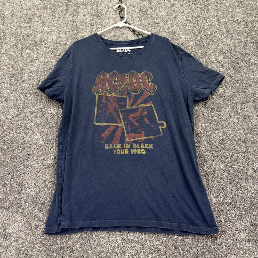 AC/DC Lucky Brand Shirt Mens XL Blue Back In Black Tour 1980 Rock Band Tee